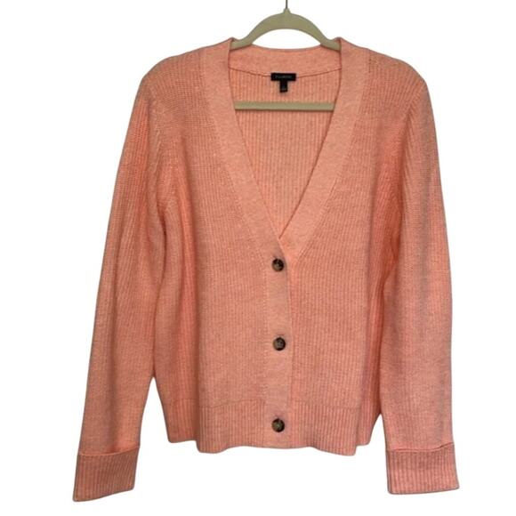 Talbots Shaker Stitch Cuffed Back Cardigan Size Petite Peachy Orange Small - Picture 2 of 5